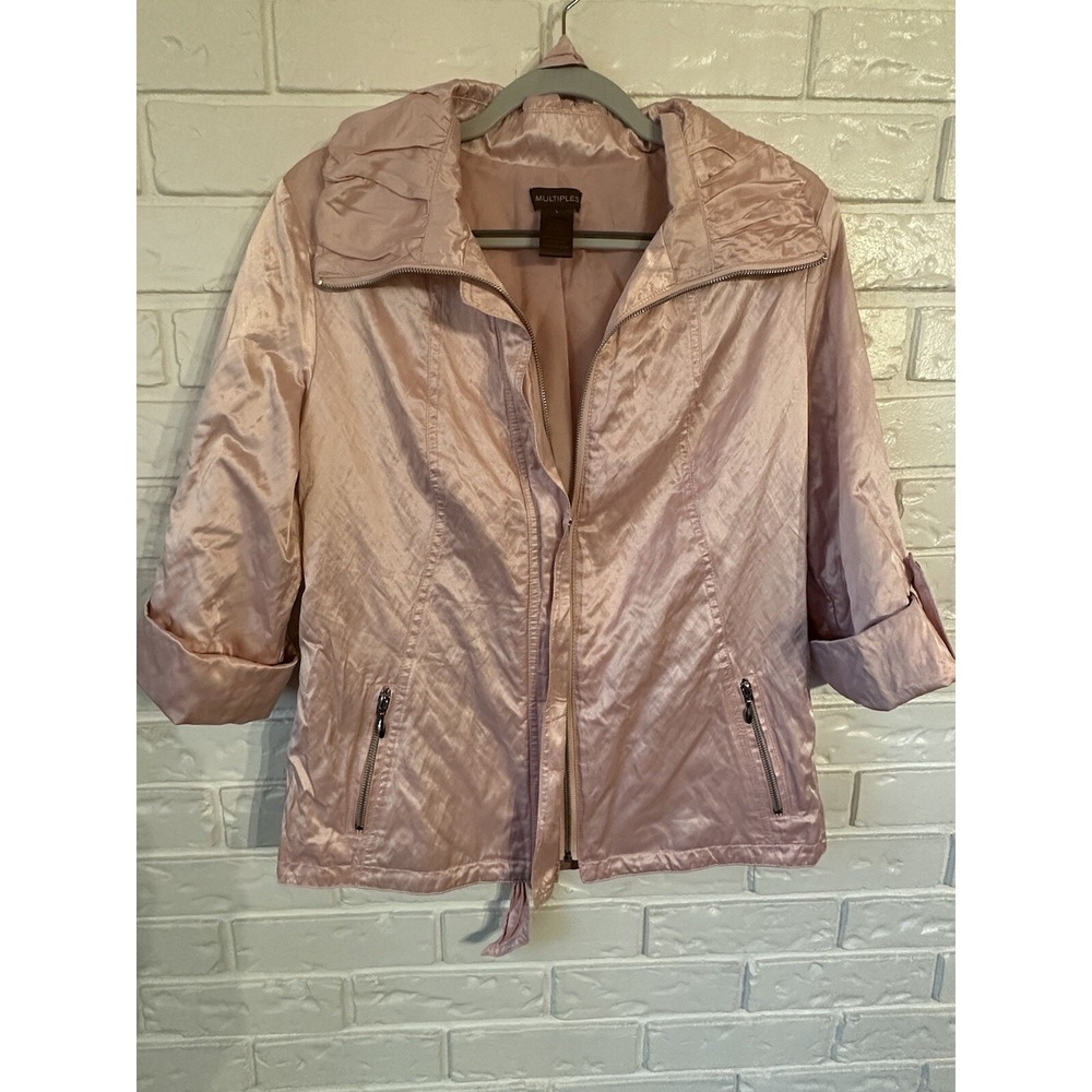 Multiples Woman's Belted Women's Pink Metallic Jacket Size L